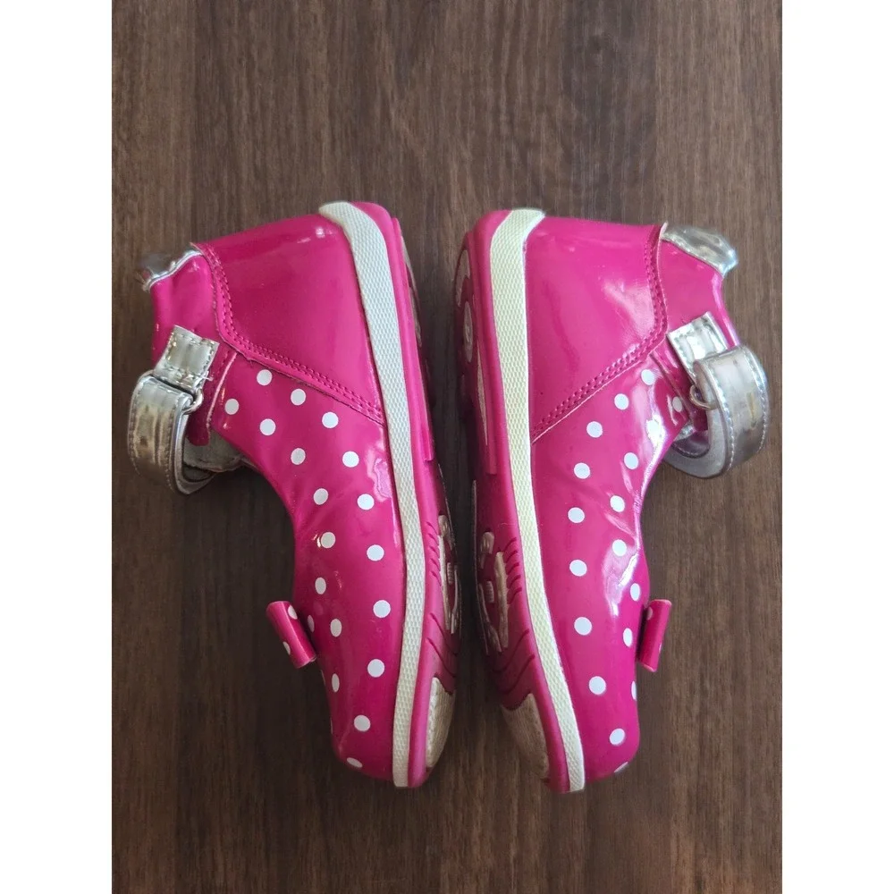 Apakowa Girls Pink Polka Dot Mary Jane Shoes Bow Accent Silver Strap Size 24